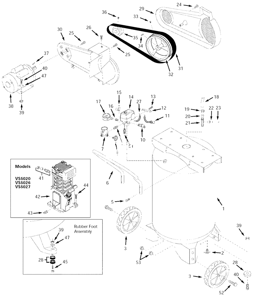 Air-Compressor Parts Diagram and Parts List for VS502700  Campbell Hausfeld Compressor
